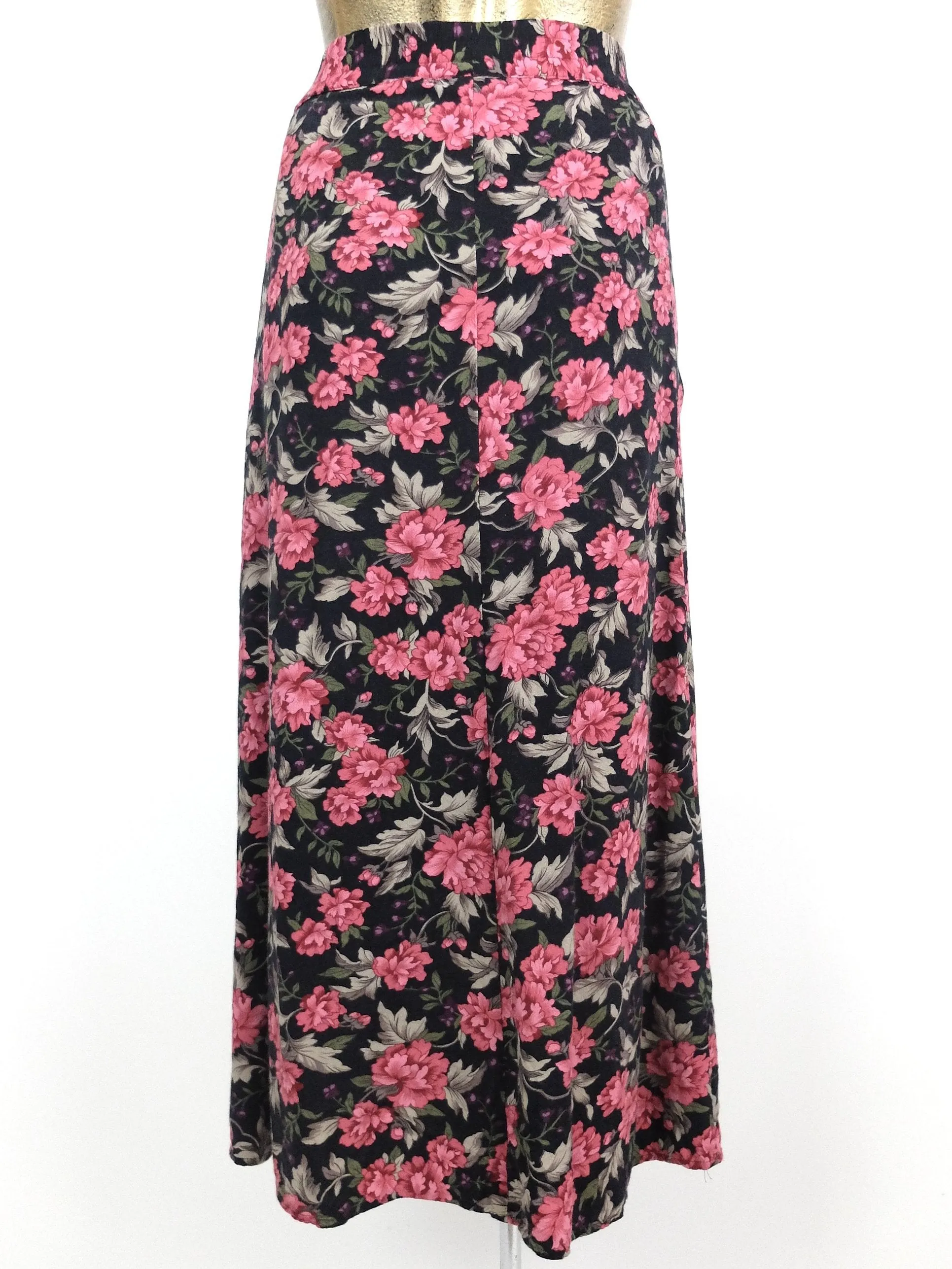 80s Romantic Bohemian Floral High Waisted Circle Maxi Skirt