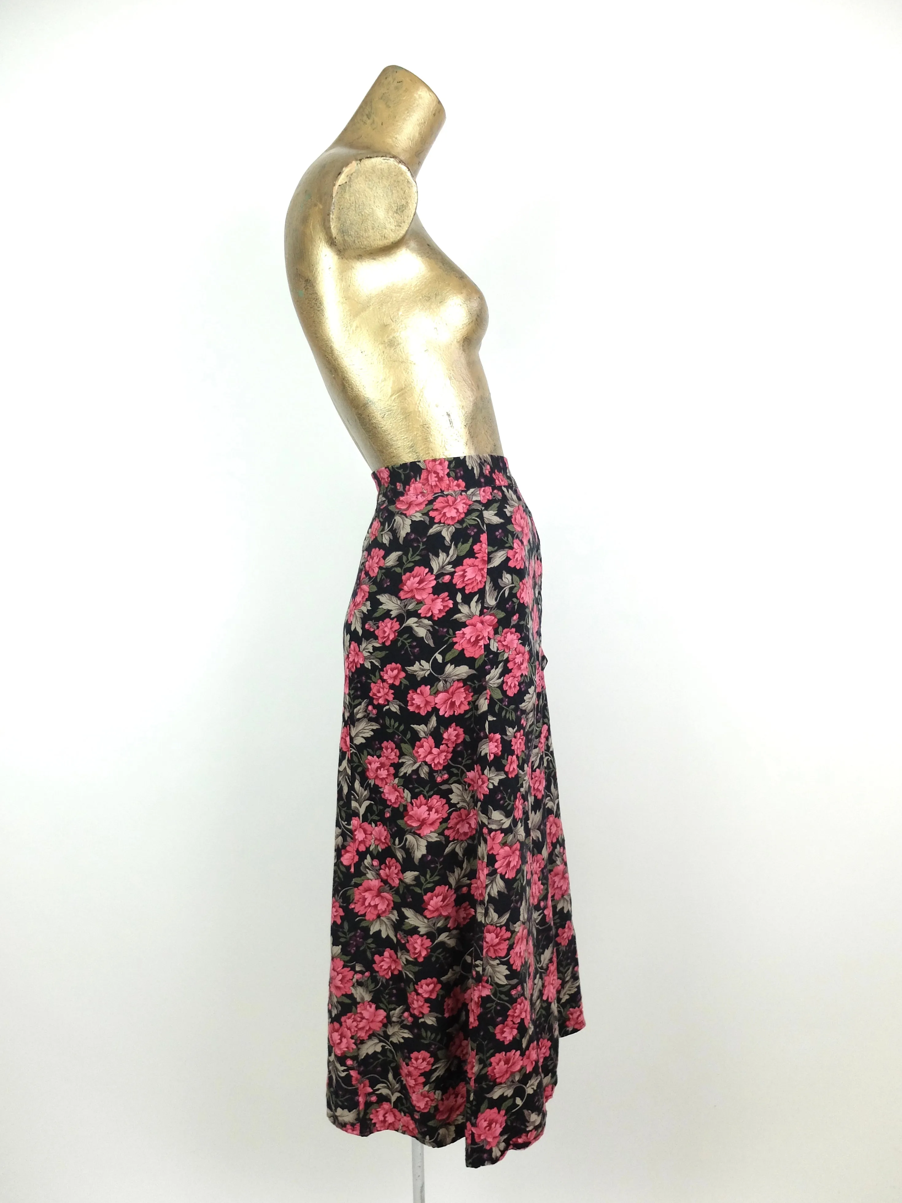 80s Romantic Bohemian Floral High Waisted Circle Maxi Skirt