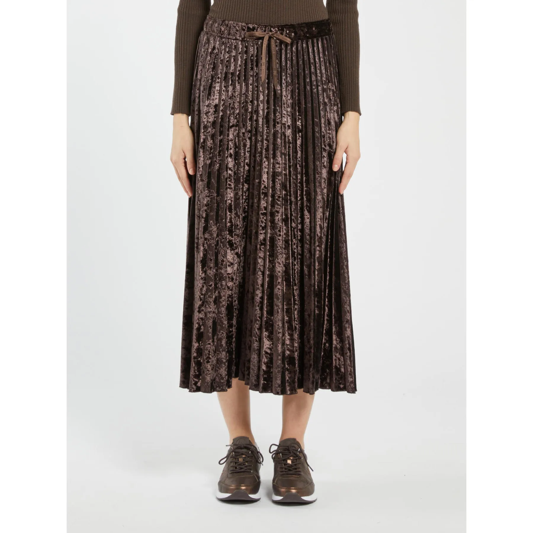 AGAPE Velour Jersey Midi Skirt Dark Brown