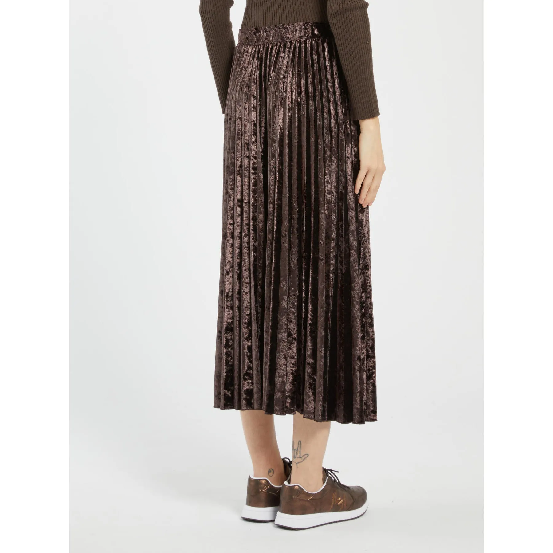 AGAPE Velour Jersey Midi Skirt Dark Brown