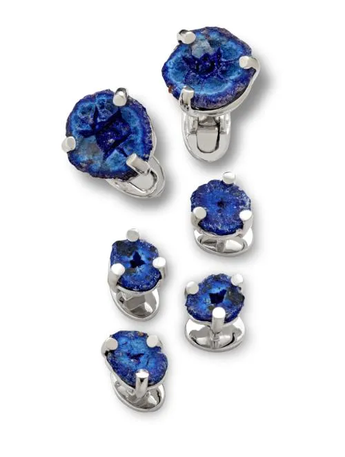 Azurite Geode Sterling Silver Cufflinks and Tuxedo Studs