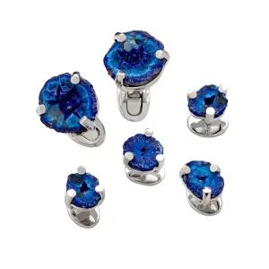 Azurite Geode Sterling Silver Cufflinks and Tuxedo Studs