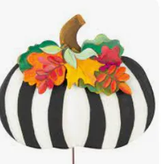 Black and White Striped Pumpkin Yard Decor