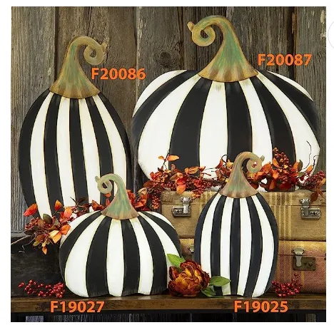 Black and White Striped Pumpkin Yard Decor