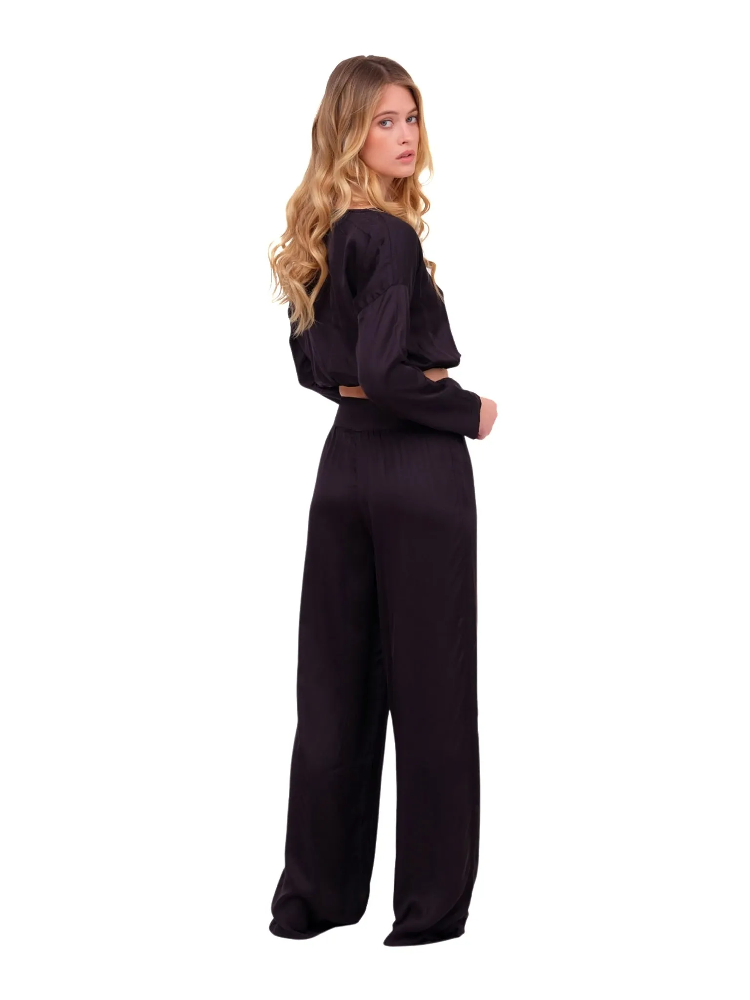 Black Silky Wide Leg Pant