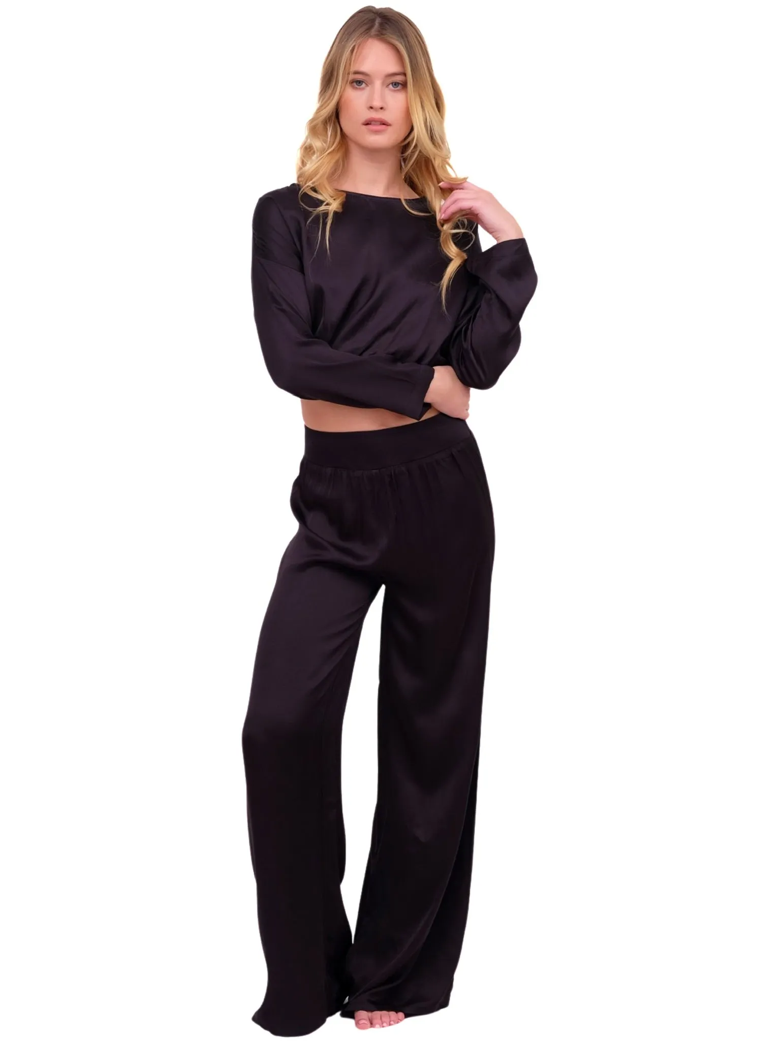 Black Silky Wide Leg Pant