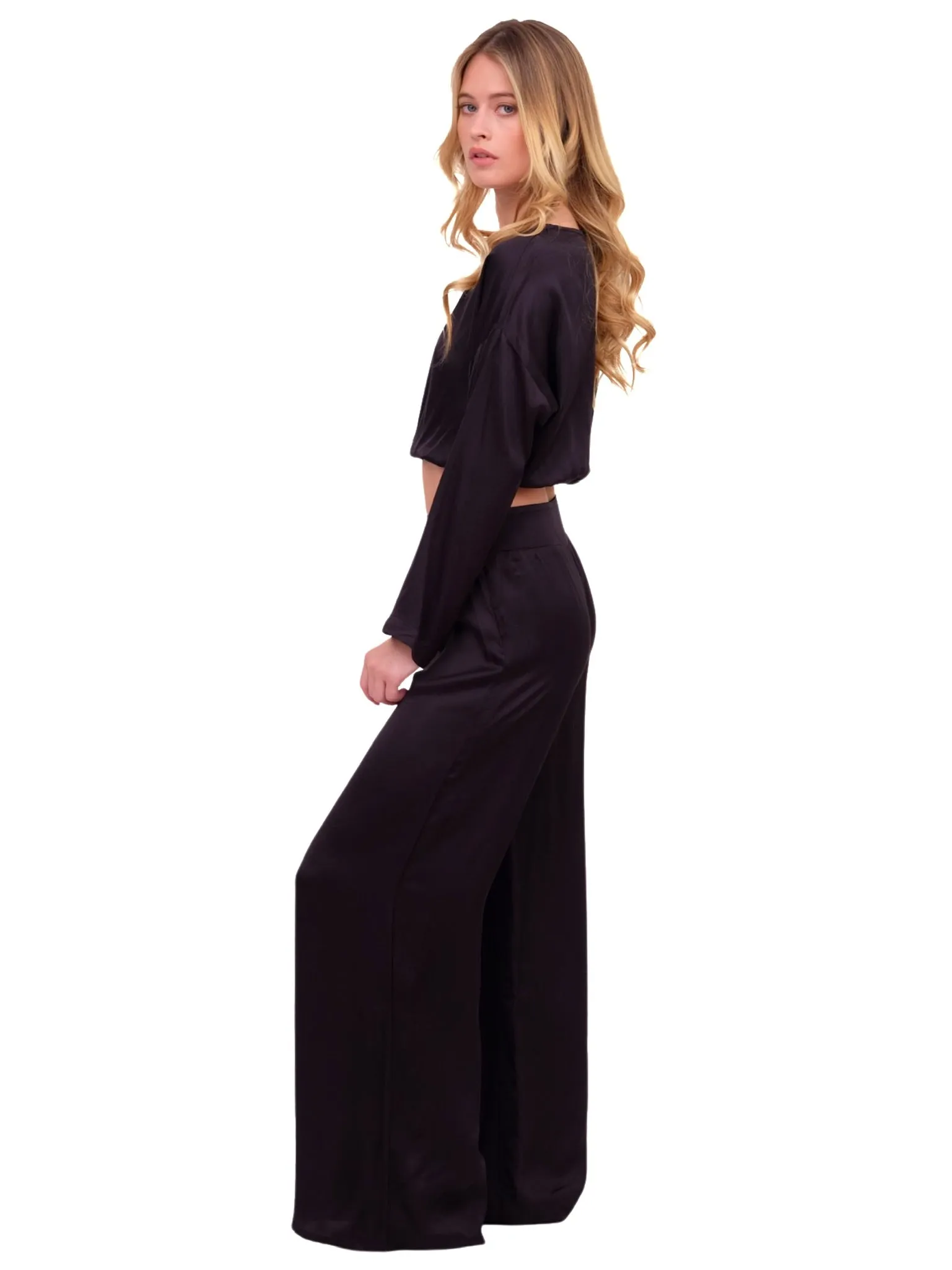 Black Silky Wide Leg Pant