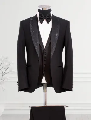 Black Tuxedo with Strass Shawl Collar