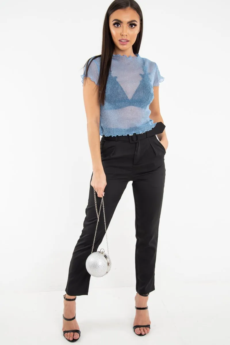 Blue Mesh Glitter Crop Top - Kiah