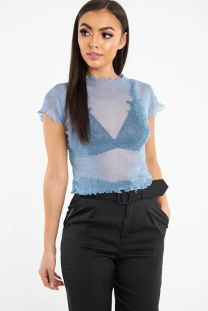 Blue Mesh Glitter Crop Top - Kiah