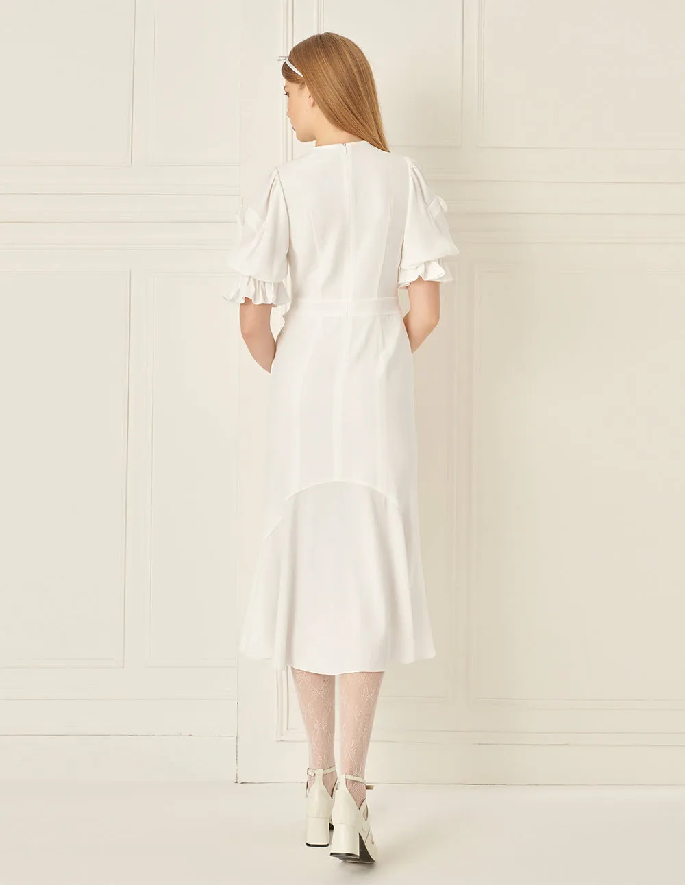 BORA AKSU Ruffled Puff Sleeve Fishtail Dress