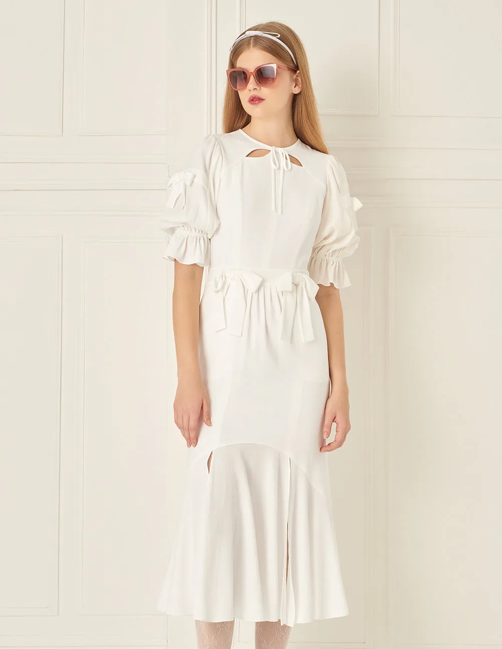 BORA AKSU Ruffled Puff Sleeve Fishtail Dress