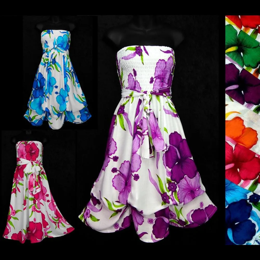 Bright Flower Ribbon Sarong Dress