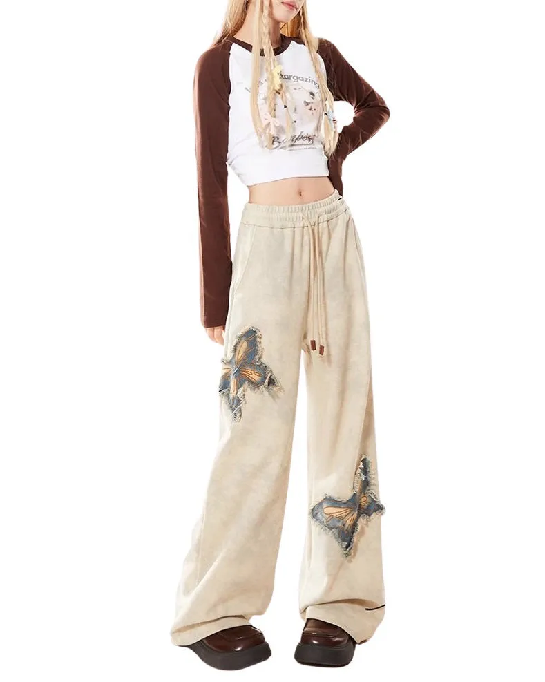 Butterfly Patch Wide-Leg Pants