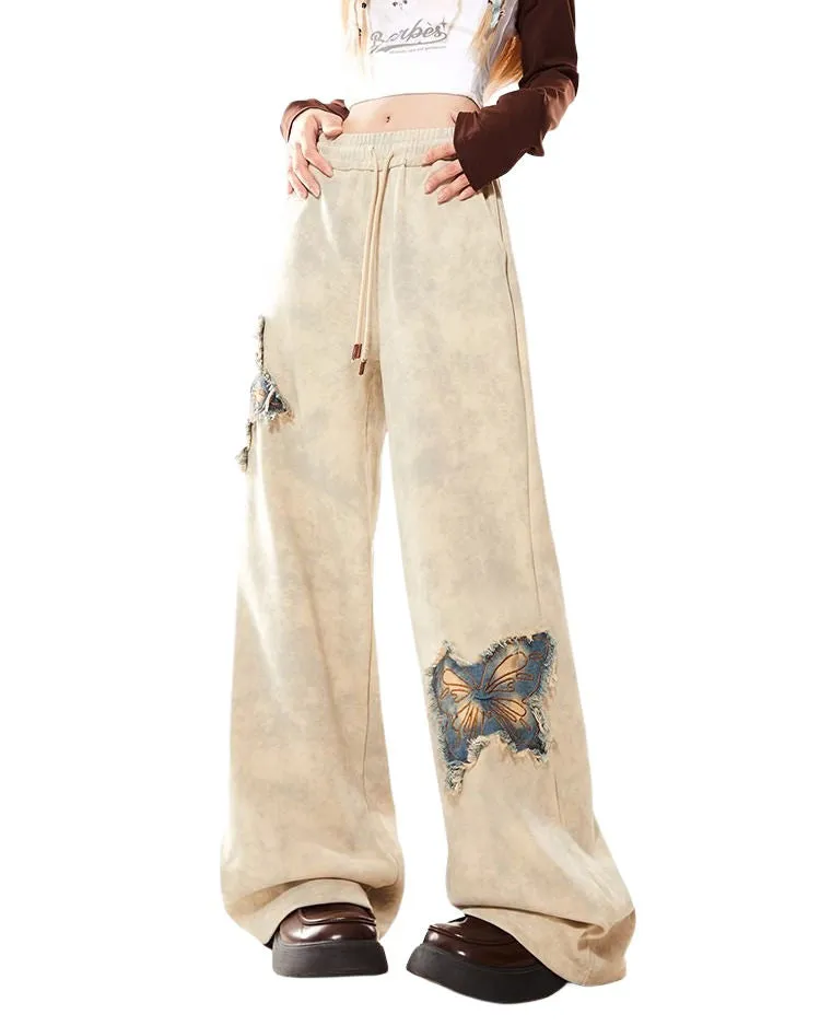 Butterfly Patch Wide-Leg Pants