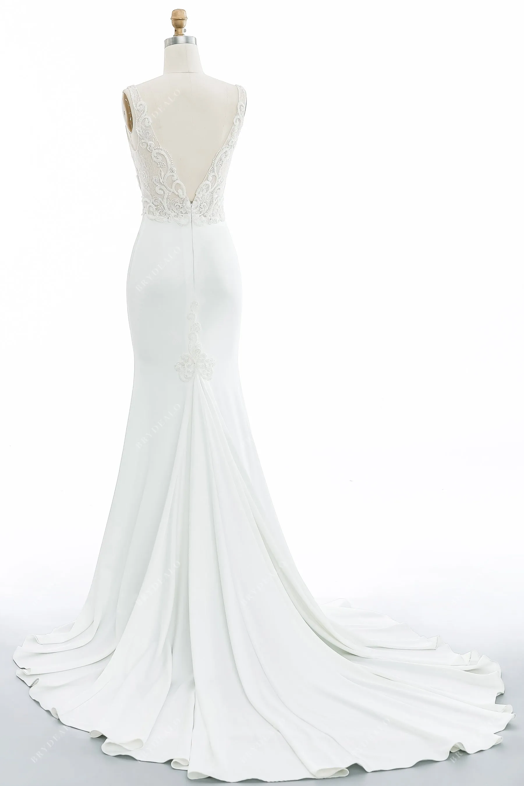 Designer Beaded Lace Plunging Satin Mermaid Wedding Dress