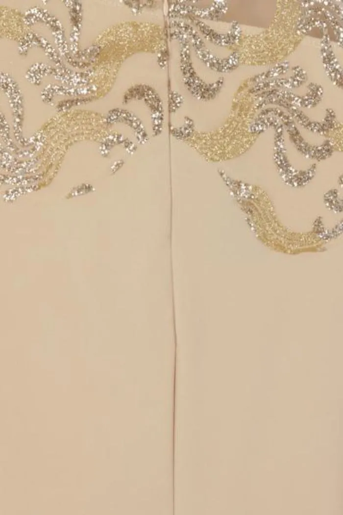 Divinity Sparkle Nude Slinky Backless Fishtail Maxi Dress