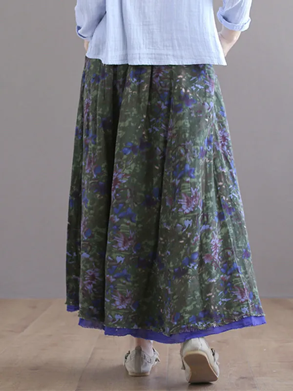 Double Layers Floral Printing Skirt