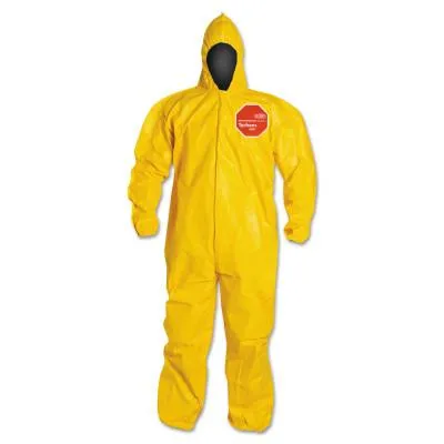 DuPont™ Tychem® 2000 Coveralls with Attached Hood, Bound Seams, Yellow, Medium, QC127B-MD