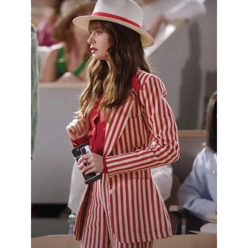 Emily Cooper Emily In Paris S04 Red And White Suit