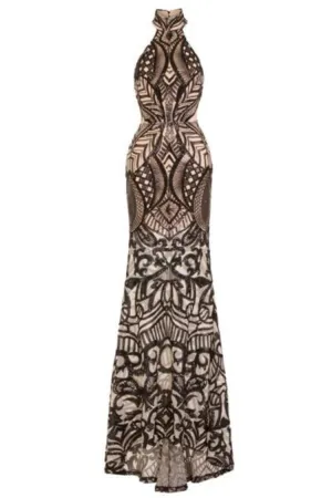 Envy Black Nude Vip Luxe Illusion Sequin Embellished Fishtail Dress