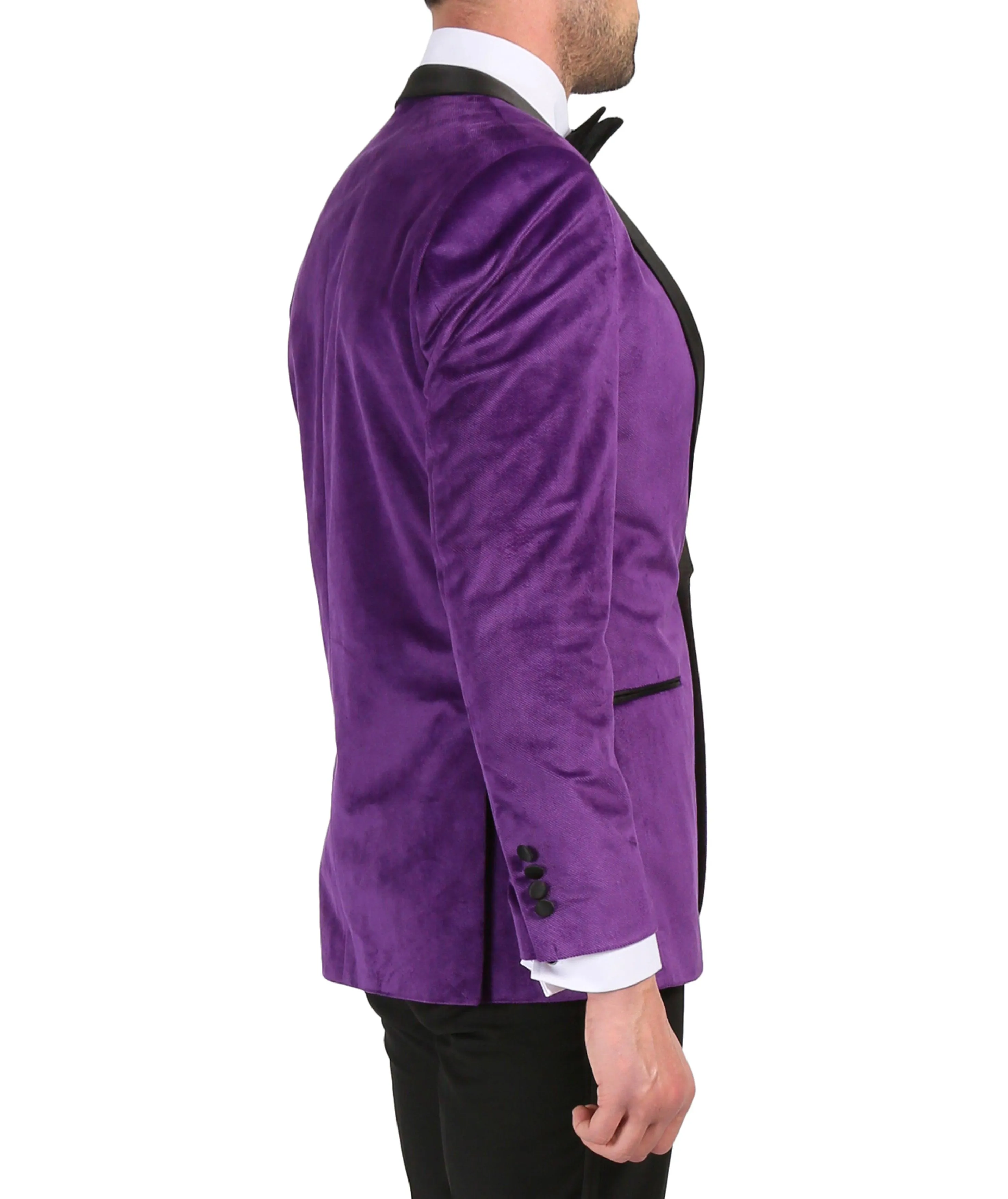 Enzo Purple Slim Fit Velvet Shawl Tuxedo Blazer