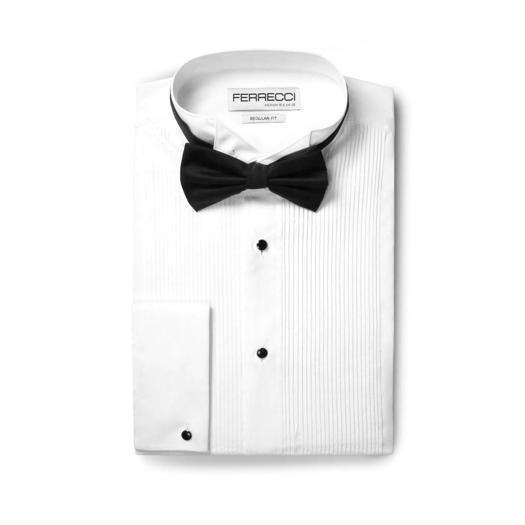 Ferrecci Men's Max White Regular Fit Wing Tip Collar Pleated Tuxedo Shirt