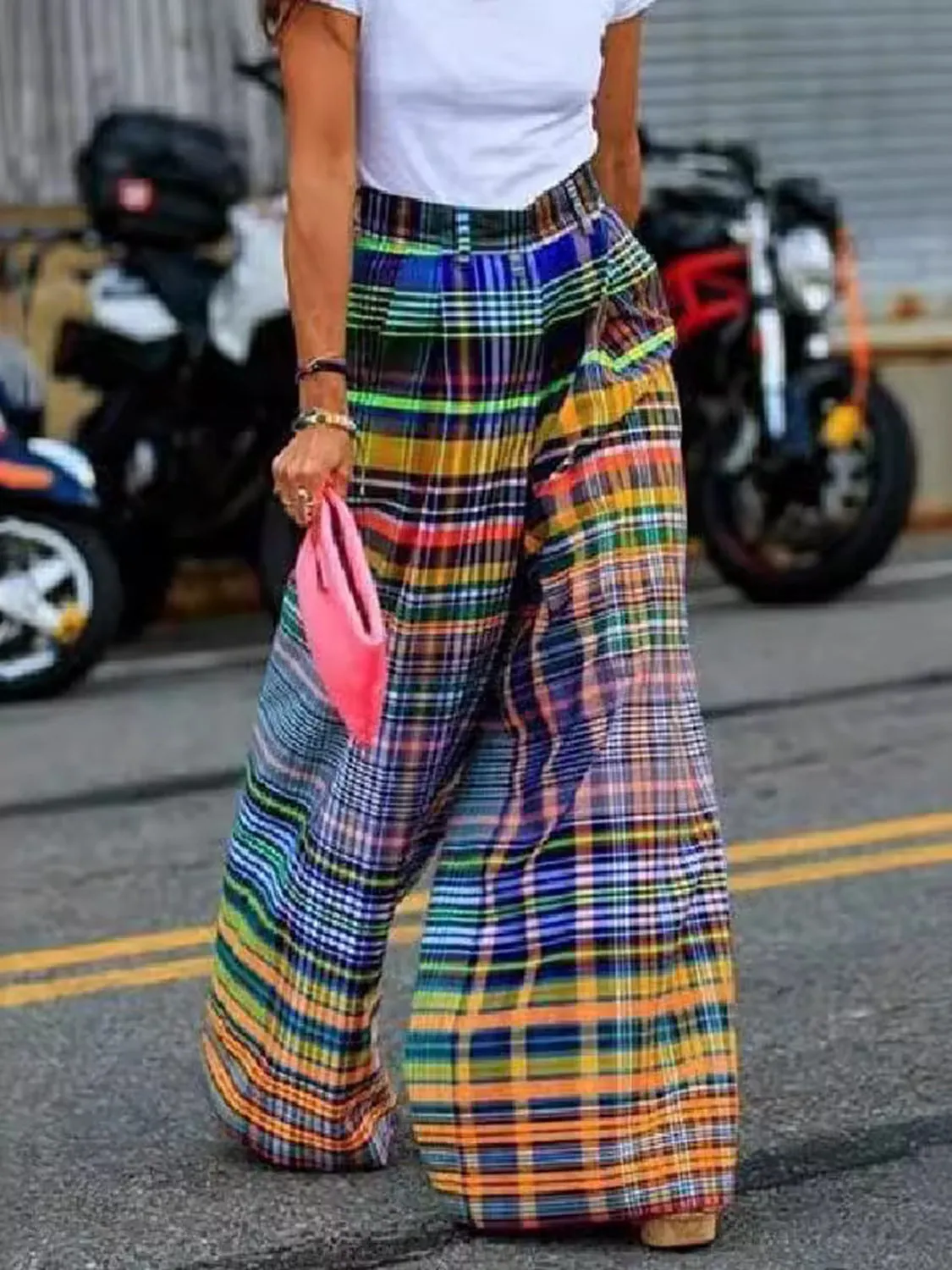 Full Size Plaid Wide Leg Plaid Pants