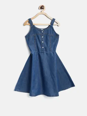 Gilr's  Denim Dress With Straps - StyleStone Kid