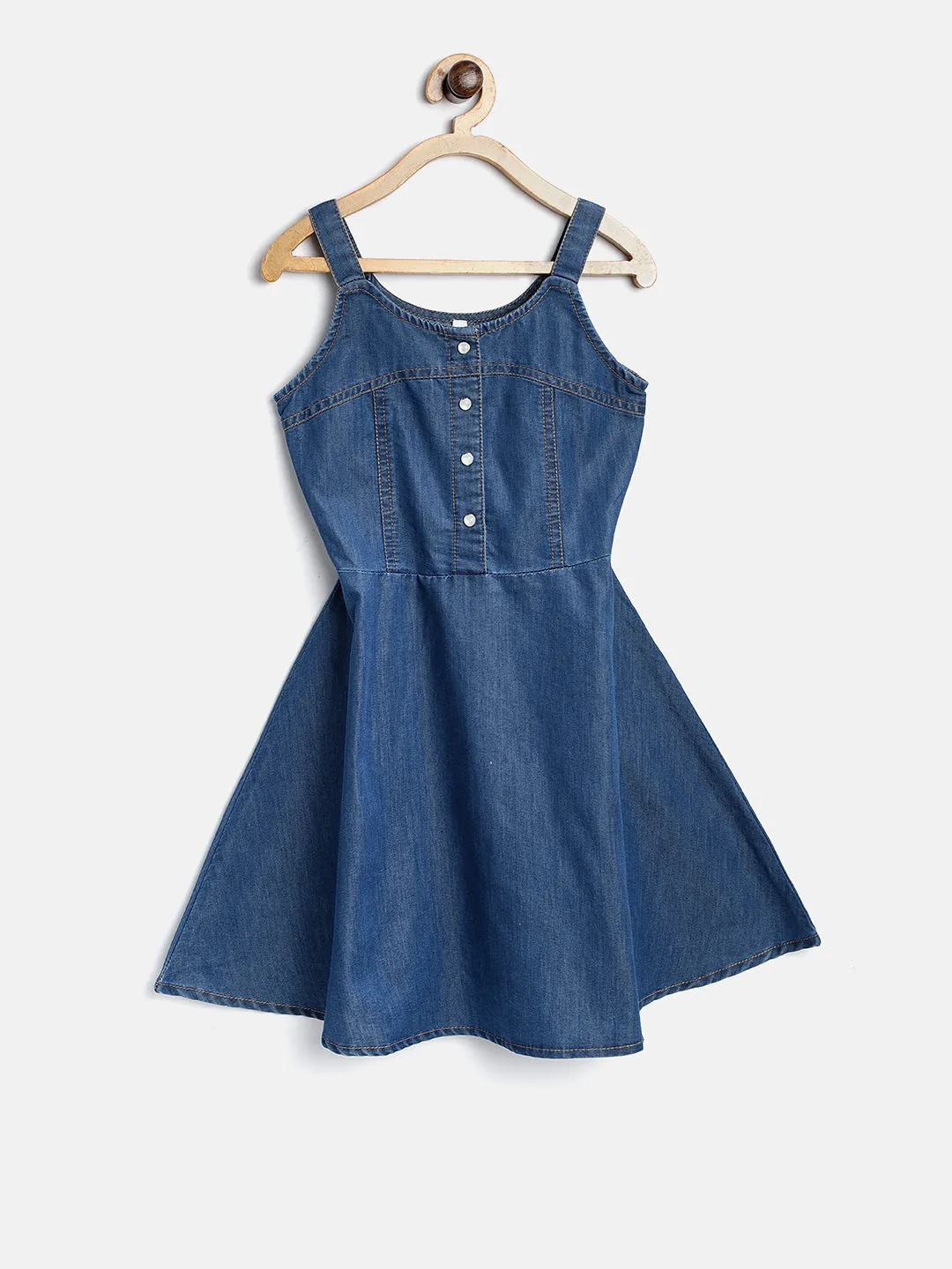 Gilr's  Denim Dress With Straps - StyleStone Kid