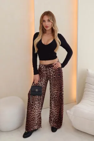 Jessy leopard wide leg stretch pants