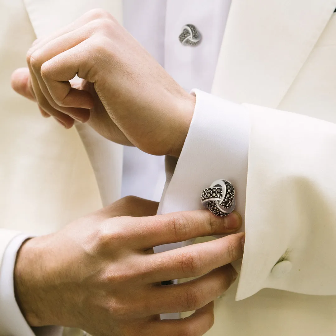 Knot Marcasite Pave' Sterling Cufflinks & Studs