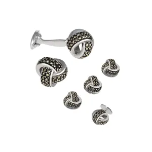 Knot Marcasite Pave' Sterling Cufflinks & Studs