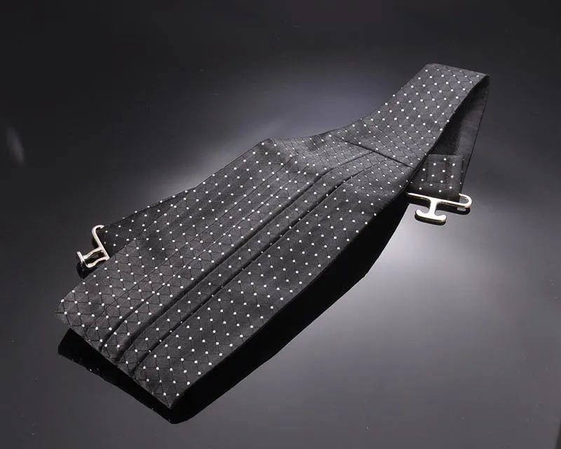 Men Dots Pattern Tuxedo Linen Cummerbund - Black