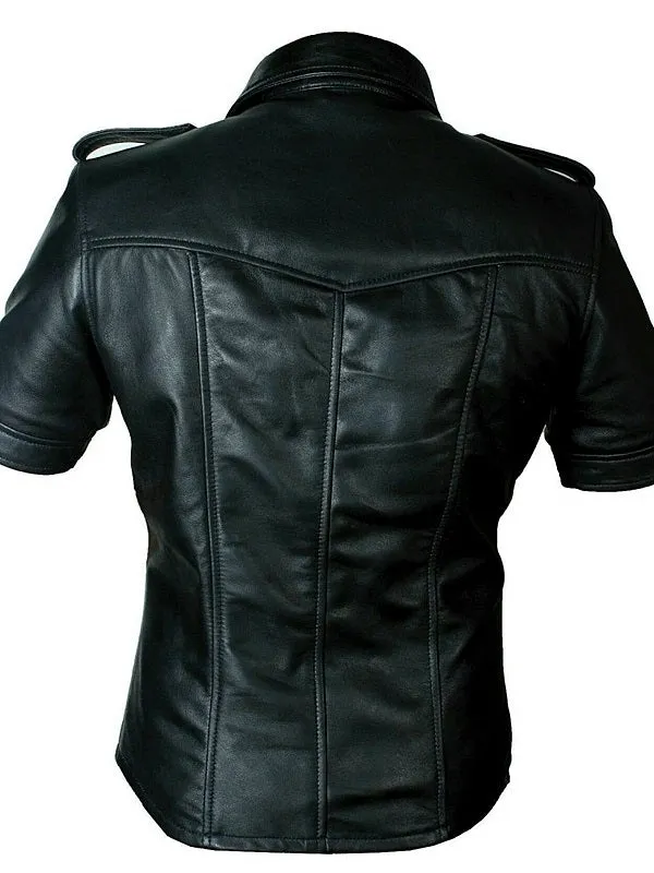 Men's Real Leather Uniform Shirt - Short Sleeves