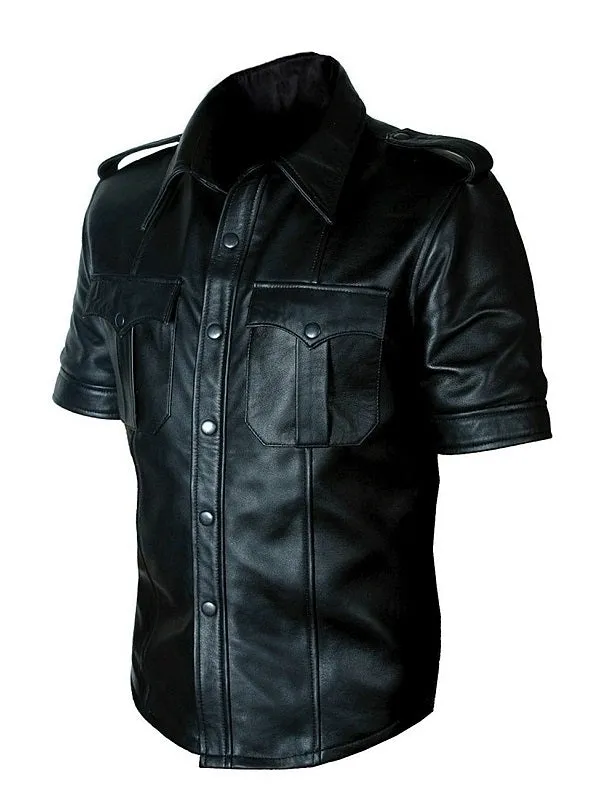 Men's Real Leather Uniform Shirt - Short Sleeves