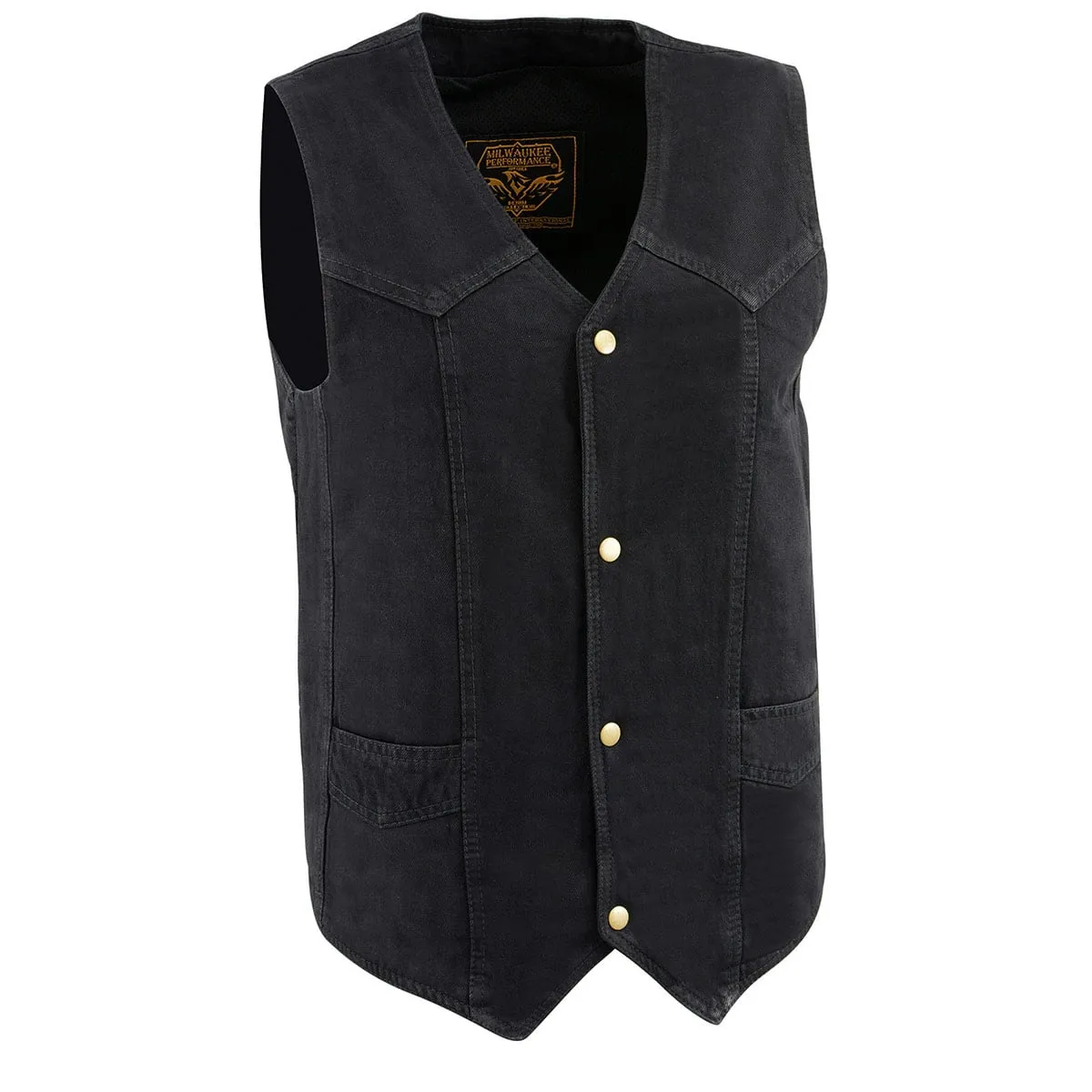 Milwaukee Leather DM1310 Men's Black Classic Denim Western Style Cowboy Biker Vest w/ Snap Button Closure