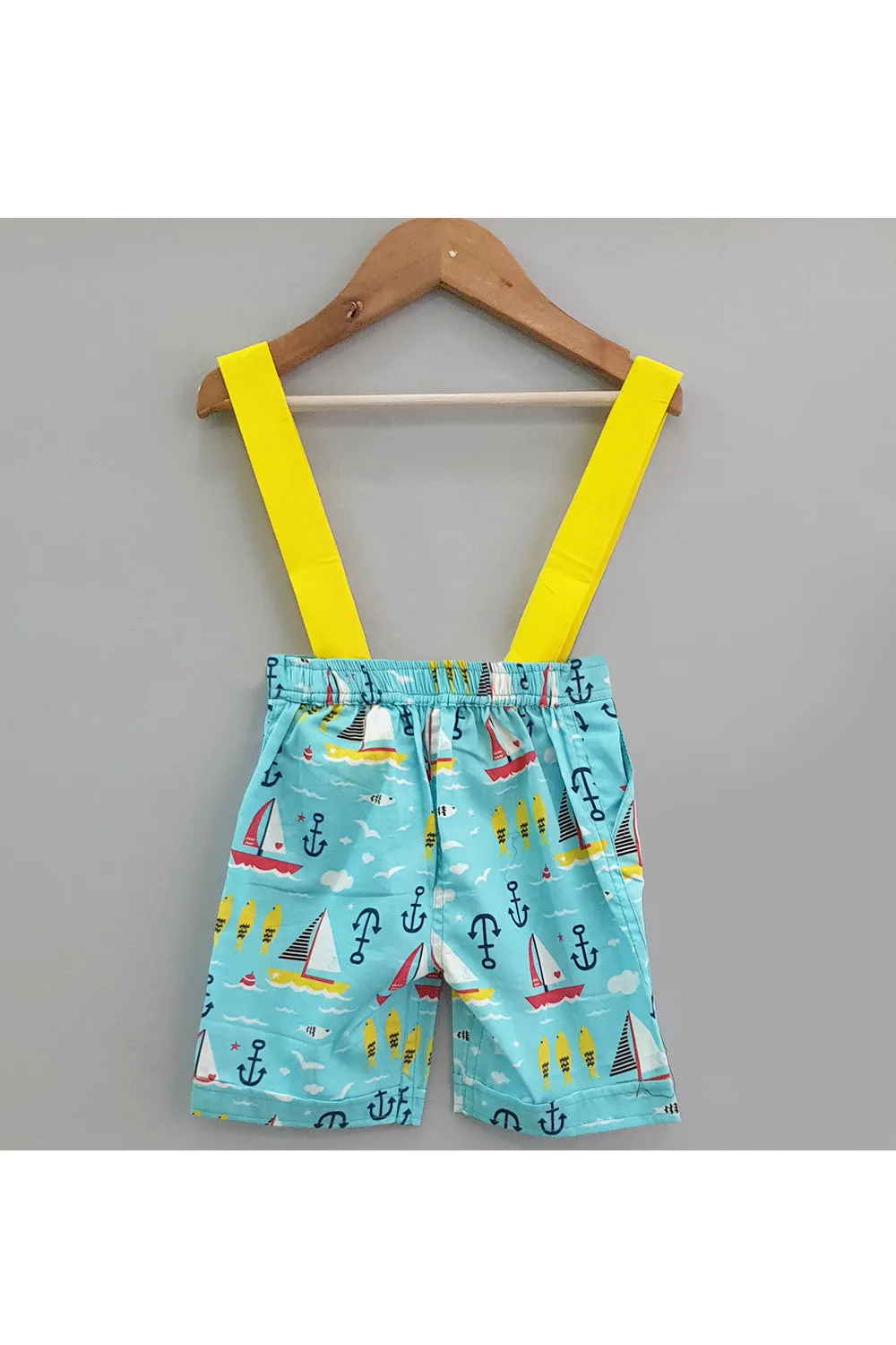 Nautical theme shirt suspender and shorts set with bow