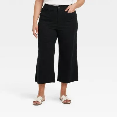 New - Ava & Viv Womens Plus High Rise Regular Crop Cropped Wide-Leg Pants