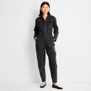 New - Women's Long Sleeve Denim Jumpsuit - Universal Thread Washed