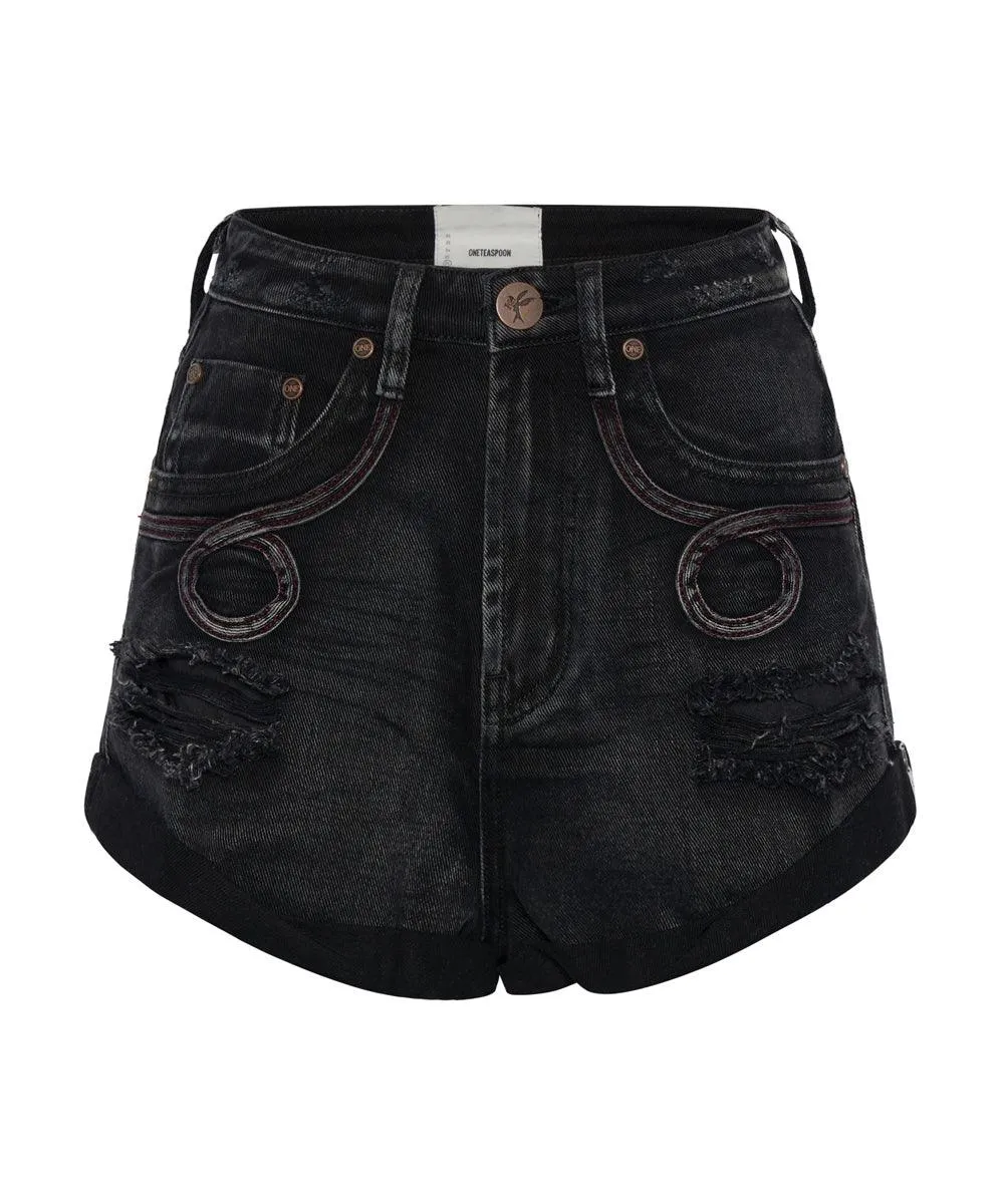 One Teaspoon Bandits High Waist Denim Short in Faded Black