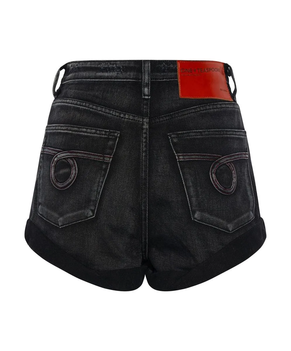 One Teaspoon Bandits High Waist Denim Short in Faded Black