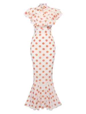 Orange 1930s Polka Dot Fishtail Dress