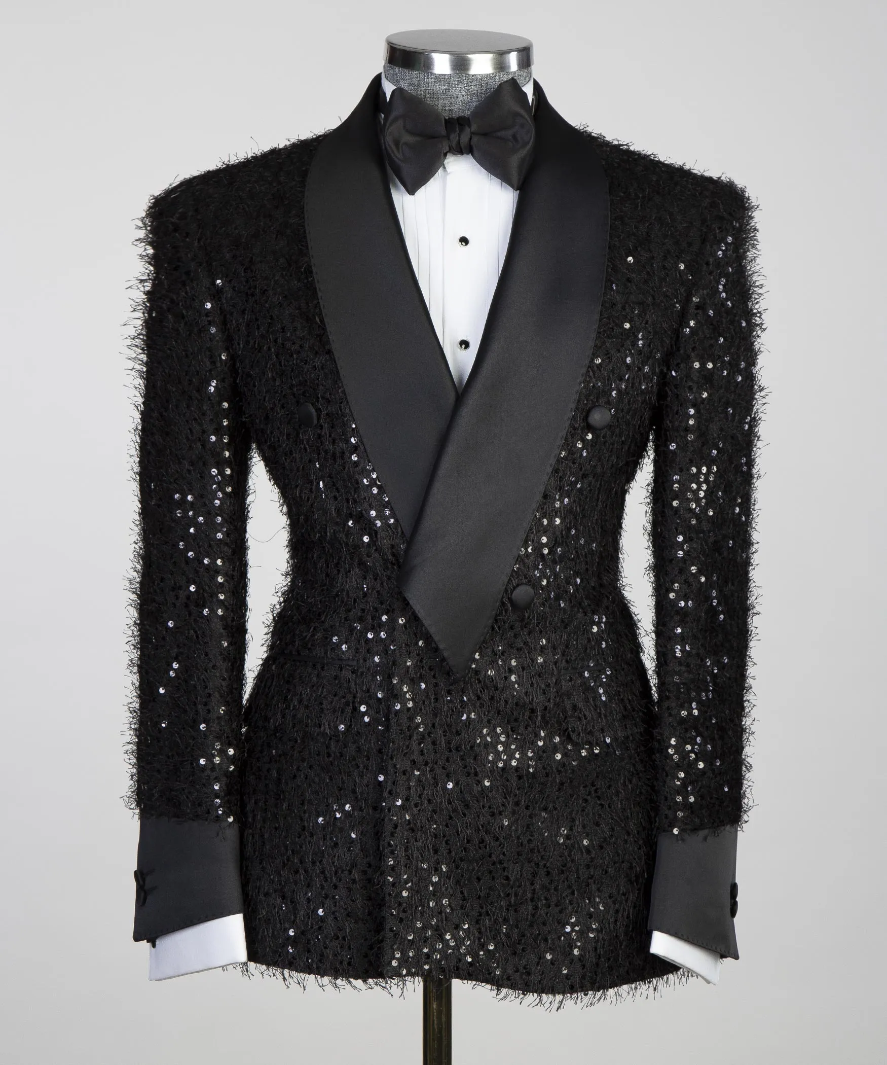 Party Wear Shining Black Belted Tuxedo