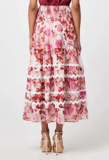 SANIBEL COTTON SILK SKIRT IN FLAMINGO FLOWER