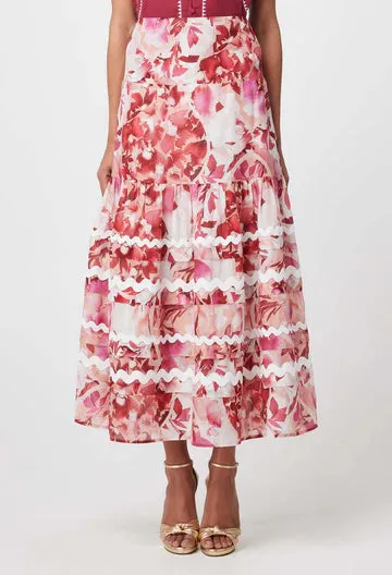 SANIBEL COTTON SILK SKIRT IN FLAMINGO FLOWER