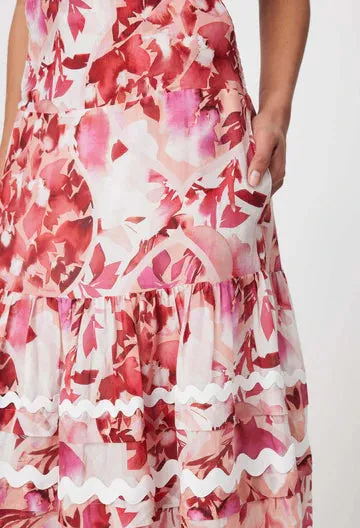 SANIBEL COTTON SILK SKIRT IN FLAMINGO FLOWER