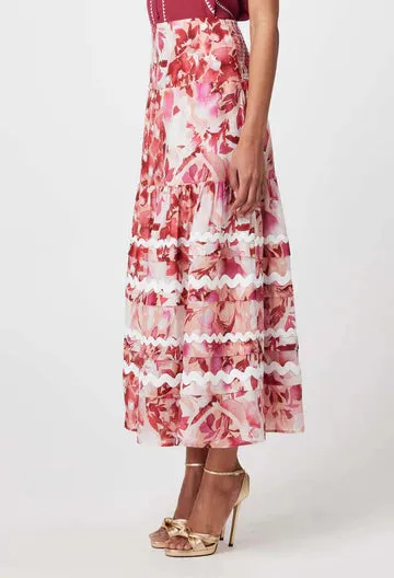 SANIBEL COTTON SILK SKIRT IN FLAMINGO FLOWER