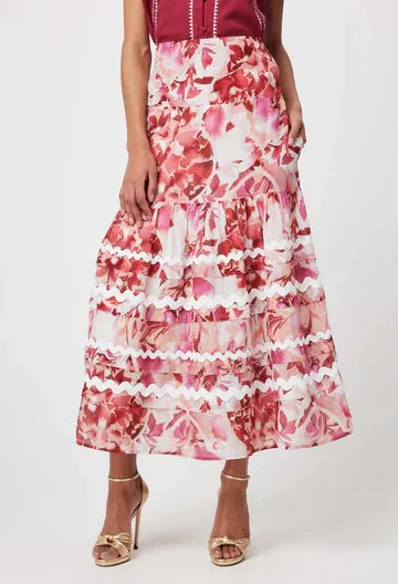 SANIBEL COTTON SILK SKIRT IN FLAMINGO FLOWER