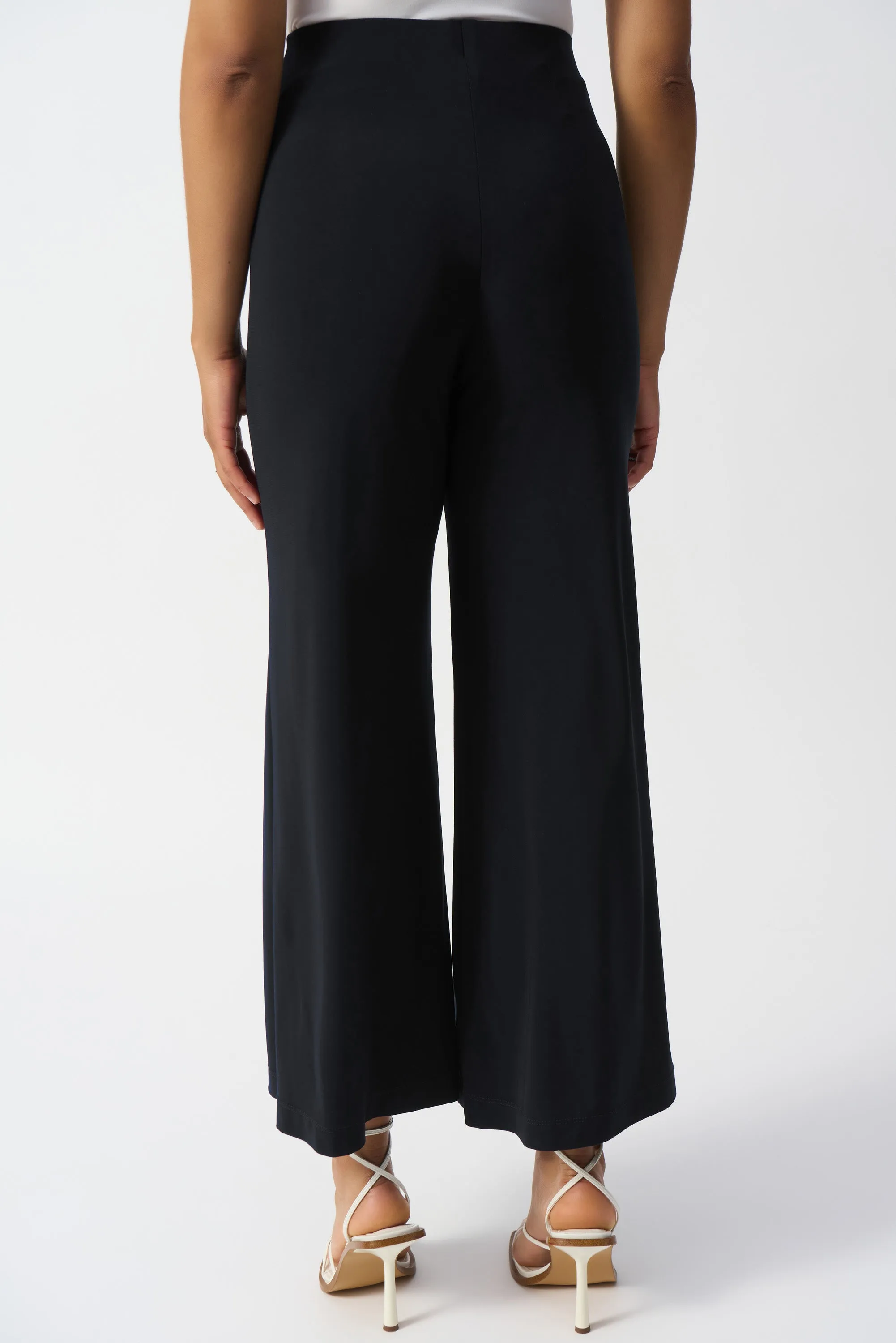 Silky Knit Pull-On Wide-Leg Pants, Black